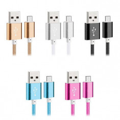 Cablu de date / incarcator USB invelit in material textil pentru Samsung, lungime 2m, Culoare Alb foto