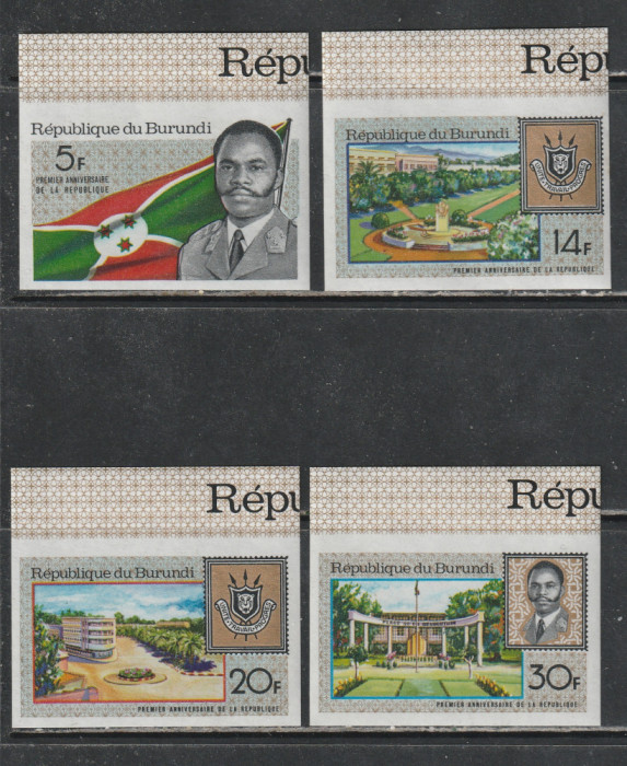 Burundi 1967 - Prima Aniversare a Republicii NEDANTELATE 4v MNH