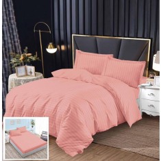 Lenjerie Damasc Columbia Dx009, Damasc, 4 Piese, Cu Elastic, Roz