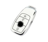 Husa de protectie premium pentru cheie auto, Elegance Luxury Cover Key, Alb cu argintiu, compatibila cu
