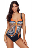 SW1694-194 Costum de baie intreg cu model tribal si decolteu rotund, S