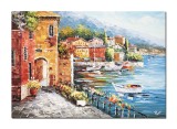 Cumpara ieftin Tablou peisaj lacul Como pictat manual, Acalmie, 70x50cm ulei pe panza in cutit efect 3D, Valentin Pop