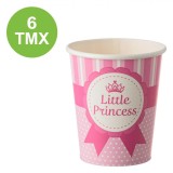 Set Pahare Carton, Model Little Princess, Roz Fucsia cu Buline, Capacitate 270 ml, 6 Bucăți, Oem