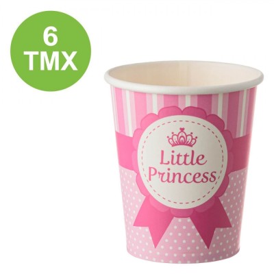 Set Pahare Carton, Model Little Princess, Roz Fucsia cu Buline, Capacitate 270 ml, 6 Bucăți foto
