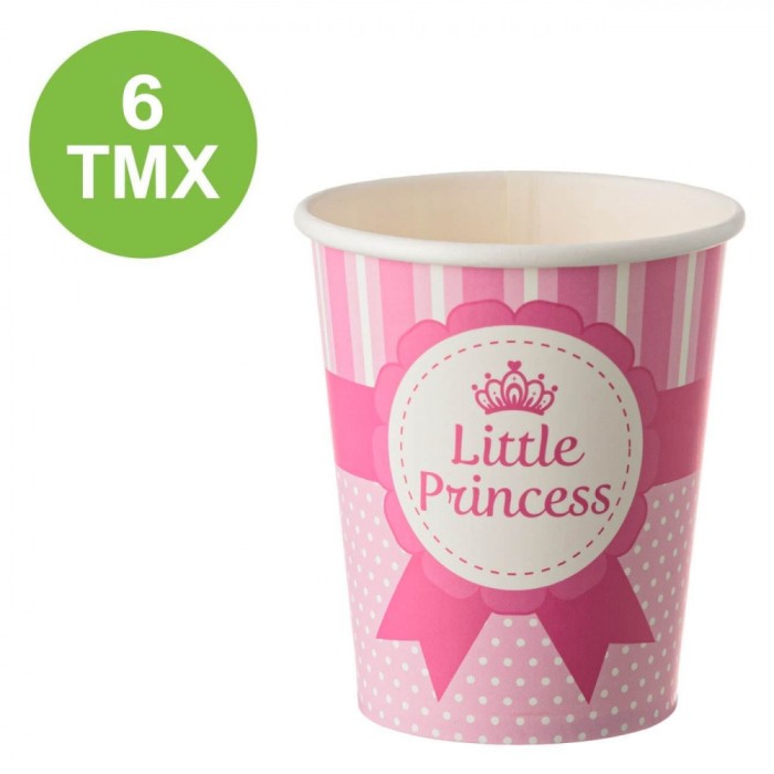 Set Pahare Carton, Model Little Princess, Roz Fucsia cu Buline, Capacitate 270 ml, 6 Bucăți