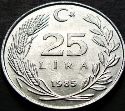 Moneda 25 LIRE - TURCIA, anul 1985 * cod 883 A = A.UNC+ foto