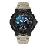 Ceas de mana barbatesc Smael Sport Dual Time Cronograf Cronometru Stil Army Militar Alarma Khaki