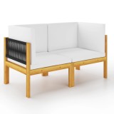 Banca Gradina 2 Locuri Acacia Masiv, Perne Crem, Funie Neagra 65x65x60 cm