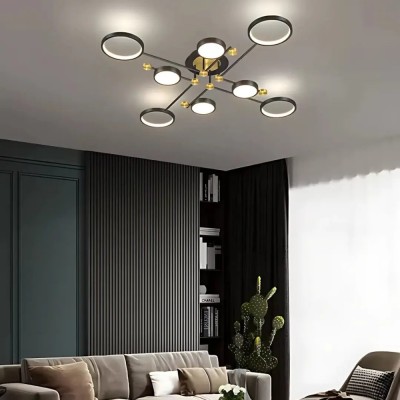 Lustra LED cu Telecomnda MARIA, 63W, 8 Elemente, Lumina Calda/Rece/Neutra, Dimabila, Negru/Auriu ModernLight Concept foto