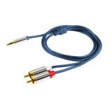Cablu audio, mufă stereo metalică 3,5 mm - 2 mufe RCA metalice, 1 m