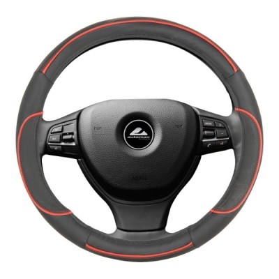 Husa volan de culoare neagra cu insertii de culoare rosi, diametru 35-37cm, material cauciucat, marca Automax AutoDrive ProParts foto