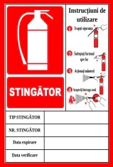 Placuta cu instructiuni de utilizare stingatoare foto
