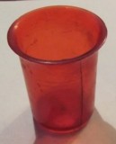 Pahar paharut plastic dur transparent / RO comunism D gura: 4,50 cm H: 5 cm / "COOP Electrometalica Pl. Lei 1" / are o fisura dar tine lichidele / RAR