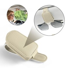 Suport Ochelari pentru Parasolar Auto, Salestore.ro&reg;, Piele Ecologica, cu Inchidere Magnetica, pentru Ochelari, Carduri, 10x4,5cm, Bej