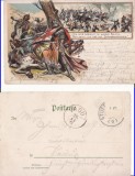 Israel, Palestina-Cruciade-Cavaler templier, litografie, rara, Circulata, Printata