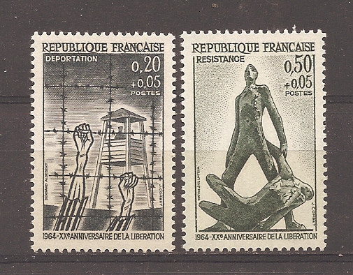Franta 1964 - 20 de ani de la Eliberare, 3 serii, 6 poze, MNH