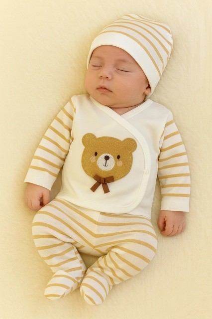 Set bebe 5 piese din bumbac 100% &ndash; model ursulet, 0-3 luni (Marime Disponibila: