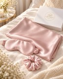 Set din 100% Mătase Naturală, Față de Pernă 51x76 cm, Mască de Dormit și Elastic de Păr, Roz Pudrat