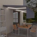 vidaXL Copertină automată cu stor&amp;LED&amp;senzor v&acirc;nt, albastru/alb, 6x3 m