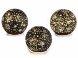 Set 3 sfere decorative sticla neagra aurie cu led 10x9 cm