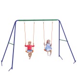 Outsunny Set de leagan pentru copii, Cadru metalic de leagan pentru exterior cu scaune duble de leagan, tarusi de sol