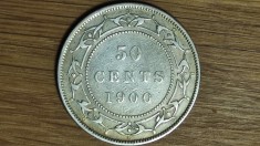 Newfoundland Canada - moneda de colectie argint 925 - 50 cents 1900 - Victoria - calitate impecabila !