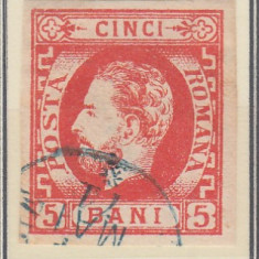 ROMANIA 1871 LP 30 REGELE CAROL I CU BARBA 5 BANI ROSU T5 EROARE STAMPILAT