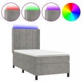 Cumpara ieftin Pat cu arcuri, cu saltea &amp; LED, gri deschis, 80x200 cm, catifea