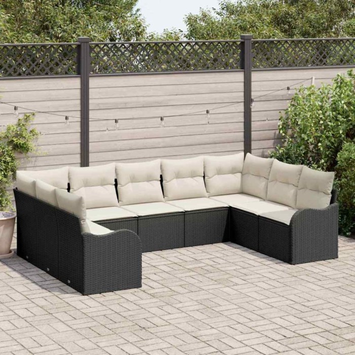 vidaXL Set de canapele pentru grădină 9 pcs Negru și alb Rattan poli 3354526