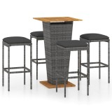 Cumpara ieftin Set mobilier bar de gradina cu perne, 5 piese, gri, poliratan
