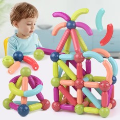 Cuburi magnetice de construit, joc STEM, magnetic sticks, pentru copii, 64 de foto