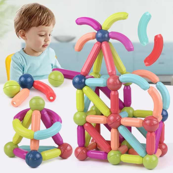 Cuburi Magnetice de construit, pentru copii, joc STEM, Magnetic sticks 84 piese