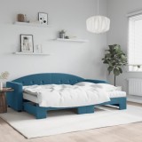 Cumpara ieftin Pat de zi cu extensie și saltea, albastru, 80x200 cm, catifea