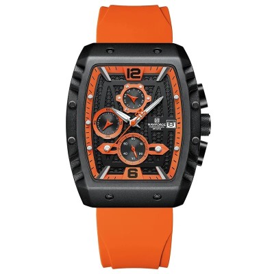 Ceas barbatesc Naviforce Sport Casual Quartz Analog Silicon Cronograf Portocaliu foto