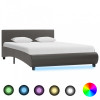 Cadru de pat cu LED, gri, 120 x 200 cm, piele ecologică, Cires, Dublu, Cu polite semirotunde, vidaXL