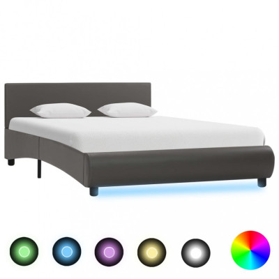 Cadru de pat cu LED, gri, 120 x 200 cm, piele ecologică foto