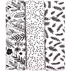 T-TOMI TETRA Black Flowers scutece textile 70x70 cm 3 buc