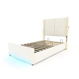 Pat Catifea Bej GOMYWAY Home, Dormitor, cu USB, LED, Depozitare Hidraulica, 90x200 cm