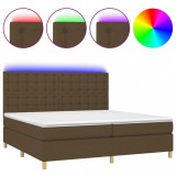 Cumpara ieftin Pat cu arcuri, saltea si LED, maro inchis, 200x200 cm, textil