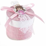 Cumpara ieftin Marturii botez fetita - Caseta cilindru cu material textil si decoratiune din lemn