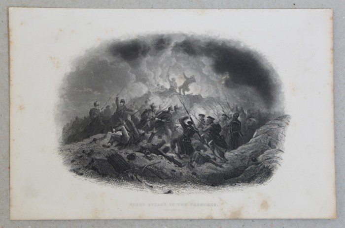&quot;Night Attack in the Trenches, Sebastopol&quot; gravura 1857