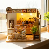 Puzzle 3D, Casa de papusi in miniatura DIY, Tea Shop cu LED si NFC, 16.5x16x16.5 cm