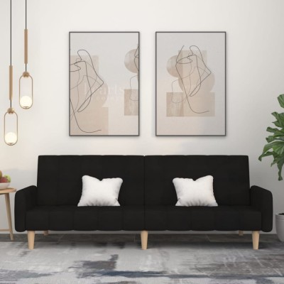 vidaXL Canapea extensibilă cu 2 locuri, negru, material textil foto