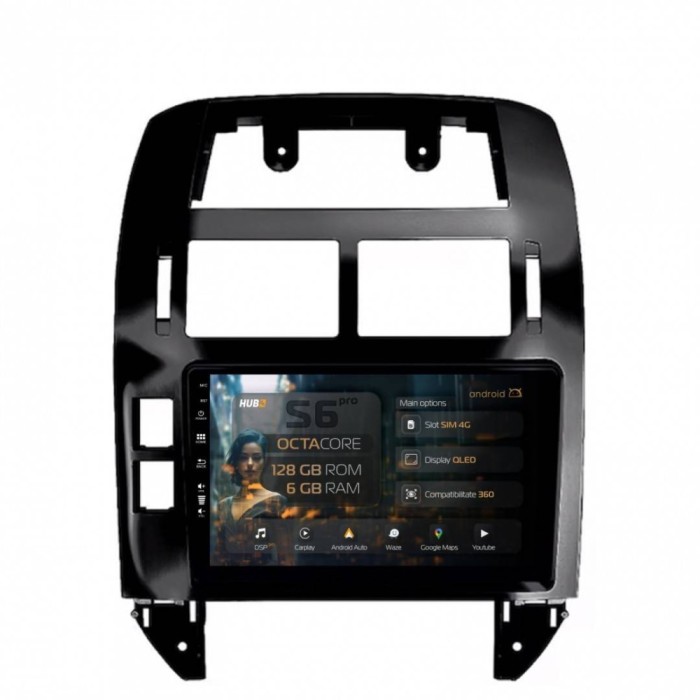 Navigatie Volkswagen Polo (2004-2011) 6GB RAM Android 13 Octacore Slot Sim 4G DSP GPS Wi-FI Carplay Android Auto USB Bluetooth Waze Touchscreen 9 Inch