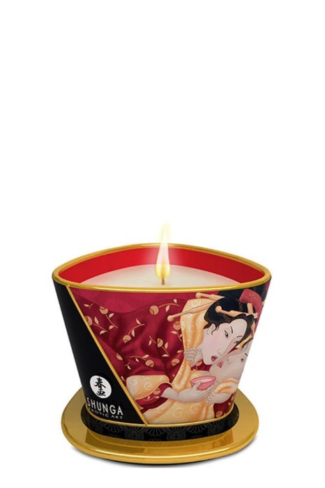 Shunga Candle Strawberry - Lum&acirc;nare de Masaj cu Aromă de Căpșuni, 170 ml