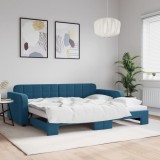 vidaXL Pat de zi cu extensie, albastru, 90x200 cm, catifea