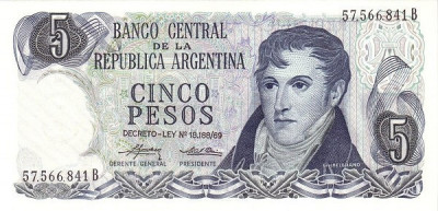 ARGENTINA █ bancnota █ 5 Pesos █ 1974-1976 █ P-294 █ UNC █ necirculata foto