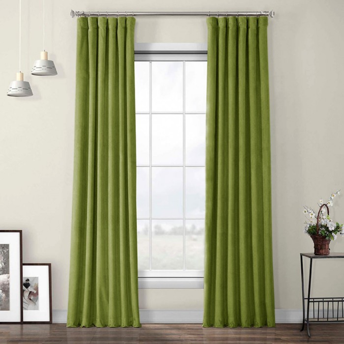 Draperie din catifea cu rejansa din bumbac tip fagure, Madison, 150x230 cm, densitate 700 g/ml, Moss green, 1 buc