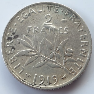 Franța 2 francs / franci 1919 argint foto
