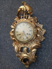 Superb ceas de perete in stilul Rococo din lemn masiv sculptat integral manual foto